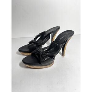 Casadei EUC Buttery Black Leather 5" Stiletto Cork Heel Sandal Shoe Size 8